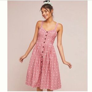 Anthropologie Maeve Hudson Red White Stripe Sleeveless Midi Dress
